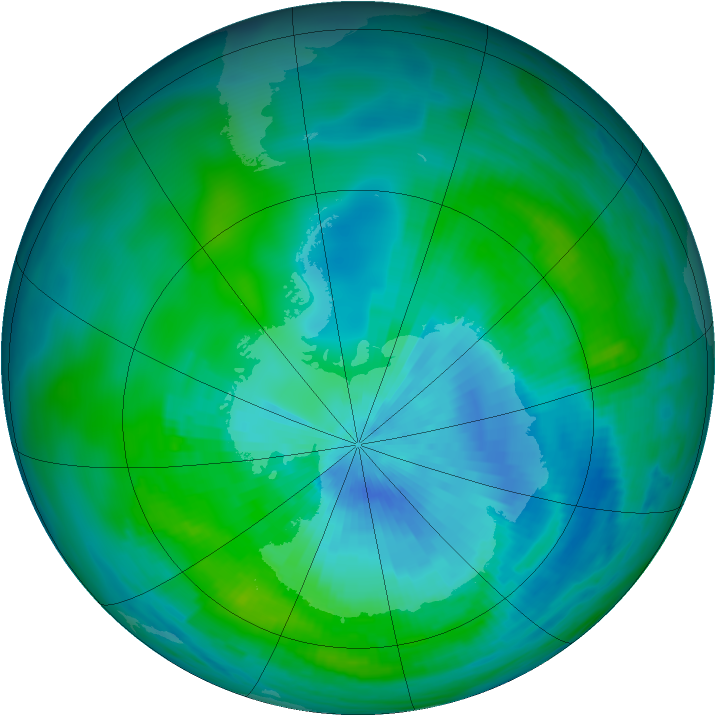 Antarctic ozone map for 05 March 1989